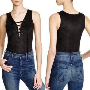 Aqua Faux Suede Lace Up Bodysuit